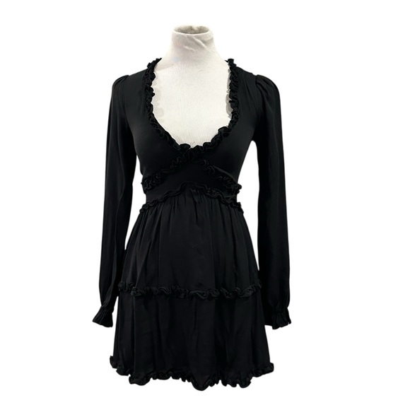 Altar'd State Genevieve Black Babydoll Ruffle Long Sleeve Mini Dress - Size XS - Picture 3 of 16